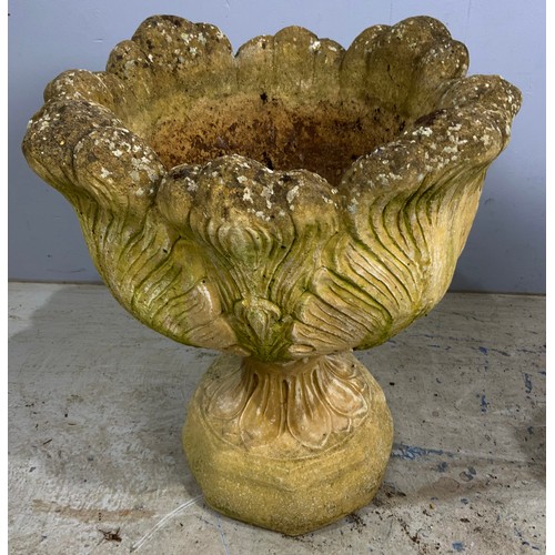 597 - PAIR OF COMPOSITE PLANTERS  ON SQUARE PEDESTAL BASES 40cm TALL APPROX  49cm DIAMETER OPTION ON NEXT ... 