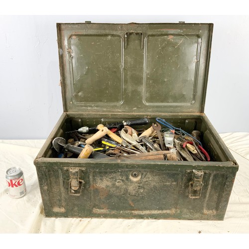 527 - METAL  AMMO TOOL BOX  WITH A LARGE QUANTITY OF HAND TOOLS