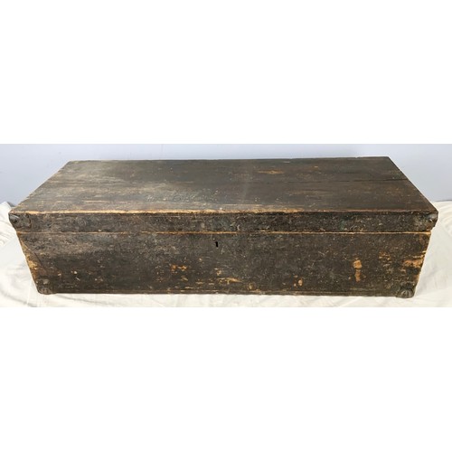 523 - LARGE WOODEN TOOLBOX WITH CONTENTS 95cm x 35cm x 24cm