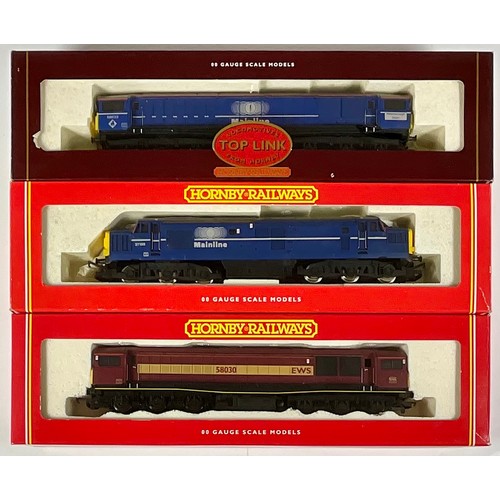 392 - HORNBY, 3 BOXED LOCOMOTIVES, : R2011A 58023 MAINLINE, R2125A 58030 EWS & R2012C 37198 MAINLINE