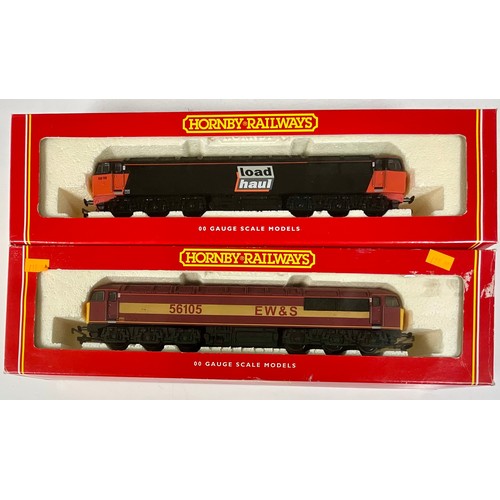 393 - HORNBY , 2 BOXED CLASS 56 LOCOMOTIVES R2075A 56105 EWS, & R2074A 56118 LOADHAUL.