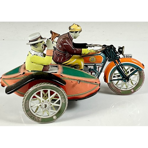 289 - TWO MODERN TIMPLATE MODELS FAYA 1905 FIRE ENGINE BOXED & A TINPLATE MOTORCYCLE & SIDE CAR