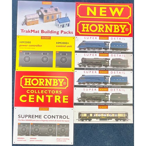 365 - 11 HORNBY TRADE ADVERTISING BOARDS, SCENIC AND LOCOMOTIVES. 4 x APPROX. 60 x 37cm AND 7 x APPROX. 60... 