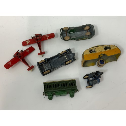 200 - DINKY TOYS, VERY EARLY CARAVAN, NO BASE PLATE, ROYAL AIM MAIL SERVICE (SUFFERING METAL FATIGUE), 4 W... 