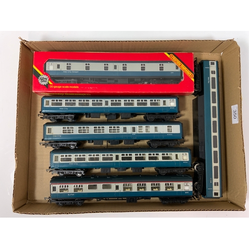 350 - HORNBY BLUE & GREY COACHES, BOXED MK1 SLEEPER, 3 X U/B MK2, MK2 RMB & A MK3 HST COACH