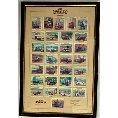 22 - FRAMED VINTAGE BRITAINS MOTORING HISTORY AND BRITISH AVIATION SETS OF COLLECTORS CIGARETTE CARDS BY ... 