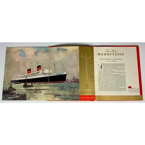 226 - SHIPPING & NAUTICAL INTEREST, A 1938 THE NEW MAURETANIA, LUXURIOUS BROCHURE BY BOUSFIELD, LUNCHEON M... 