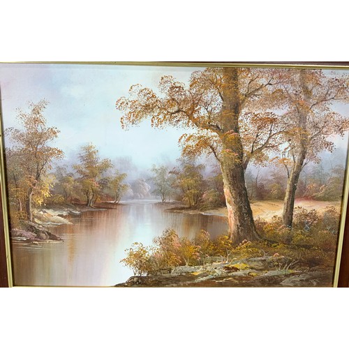 5 - LARGE FRAMED OIL ON CANVAS RIVER SCENE SIGNED  I CAFIERI  75cm x 50cm