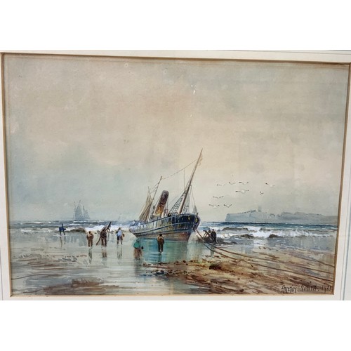 16 - 2 AUSTIN SMITH COASTAL SCENES WATERCOLOURS DATED 1920 & 1922, LARGEST PAINTING  33cm x 23cm