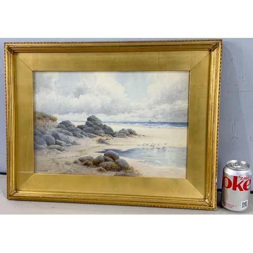 13 - H FOSTER NEWEY WATERCOLOUR OF A COSTAL SCENE  38cm x 26cm MOUNTED IN GILT FRAME