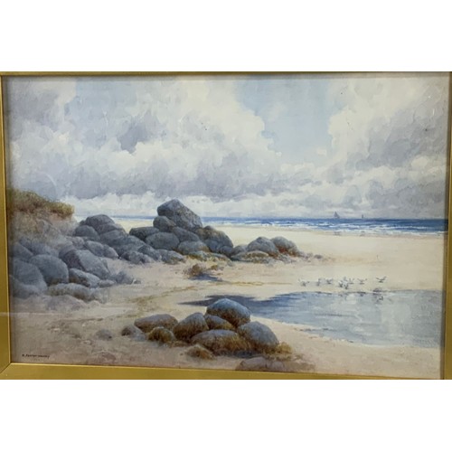 13 - H FOSTER NEWEY WATERCOLOUR OF A COSTAL SCENE  38cm x 26cm MOUNTED IN GILT FRAME