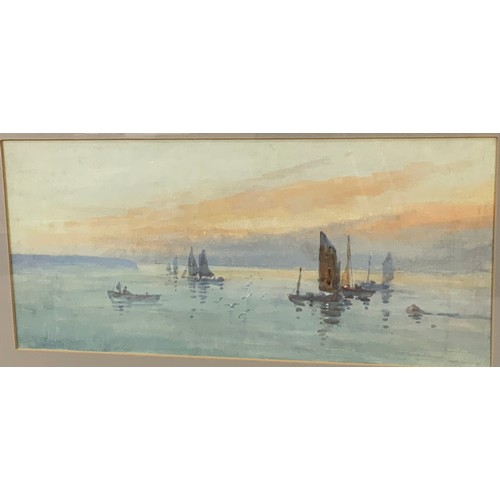 11 - FRANK ROUSSE WATERCOLOUR SEA SCENE 50cm x23cm MOUNTED & FRAMED