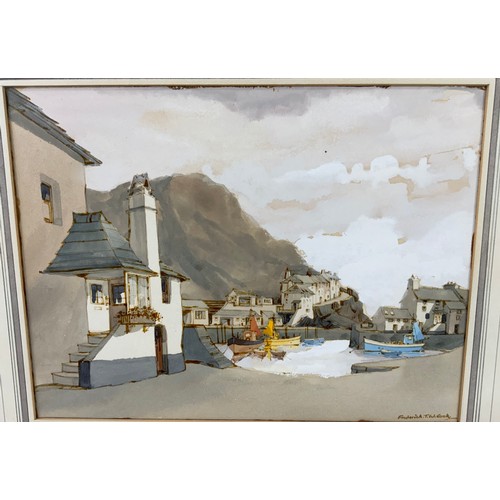 15 - FREDERICK  T W COOK 20TH CENTURY WATERCOLOUR OF A HABOUR SCENE 31cm x 23cm  MOUNTED & FRAMED. Maybe ... 