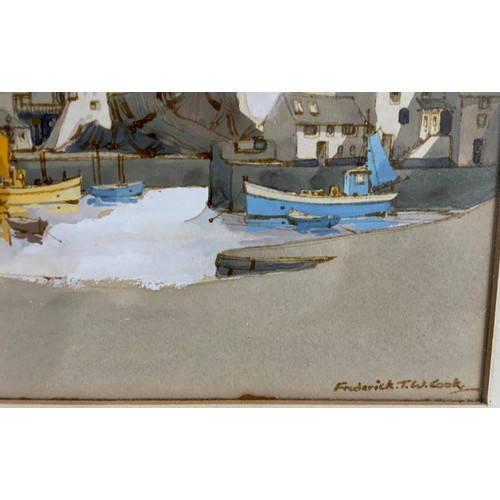 15 - FREDERICK  T W COOK 20TH CENTURY WATERCOLOUR OF A HABOUR SCENE 31cm x 23cm  MOUNTED & FRAMED. Maybe ... 