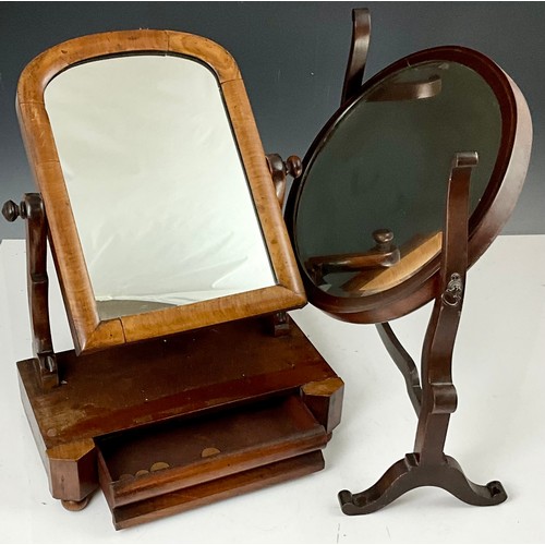 55 - ROSEWOOD VICTORIAN DRESSING TABLE MIRROR WITH DRAWER AND OVAL MAHOGANY FRAMED MIRROR ON SCROLL STAND