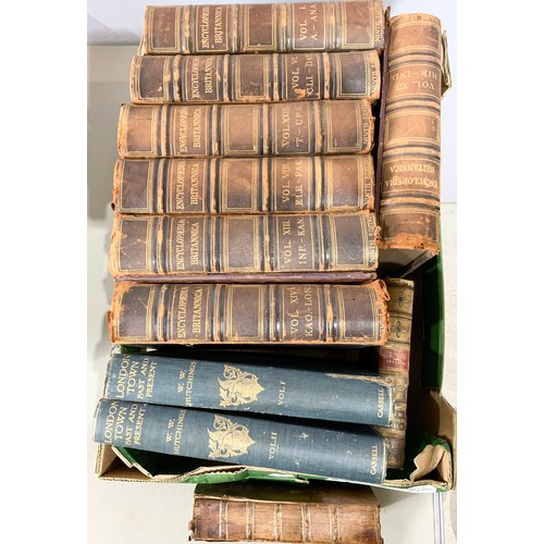 79 - LEATHER BOUND ENCYCLOPAEDIA BRITTANICA 9TH EDITION AND OTHER LEATHER BINDINGS 3 TRAYS