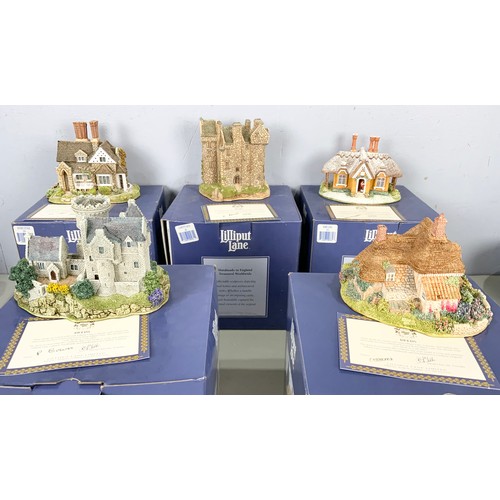 106 - 5 BOXED LARGE LILLIPUT  LANE MODELS INC PENHILL CASTLE, GERTUDES GARDEN, CLAYPOTTS CASTLE, DOUBLE CO... 