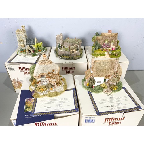 103 - 5 BOXED LILLIPUT LANE MODELS SPRING GATE COTTAGE, TITMOUSE COTTAGE , STRADLING PRIORY , STOKESHAY & ... 