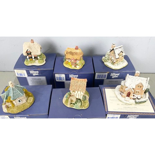 112 - 6 BOXED LILLIPUT LANE MODELS FARTHING LODGE, THE GINGERBREAD SHOP, WASH DAY, CHESTNUT COTTAGE, HAMPT... 