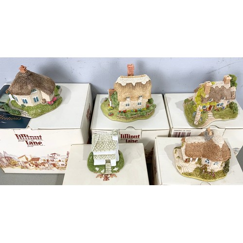 108 - 5 BOXED LILLIPUT LANE MODELS  CATS COOMBE COTTAGE, FINCHINGFIELDS,  DERWENT LE DALE, CHINE COT , CRE... 