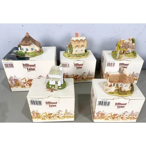 108 - 5 BOXED LILLIPUT LANE MODELS  CATS COOMBE COTTAGE, FINCHINGFIELDS,  DERWENT LE DALE, CHINE COT , CRE... 