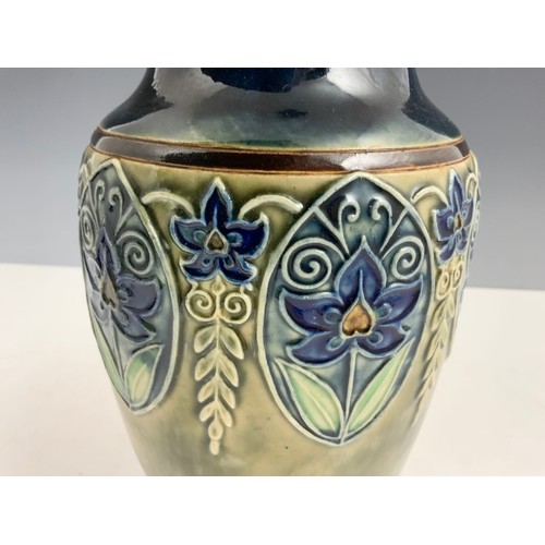 147 - ROYAL DOULTON VASE WITH ART NOUVEAU TUBELINED DECORATION 27cm TALL