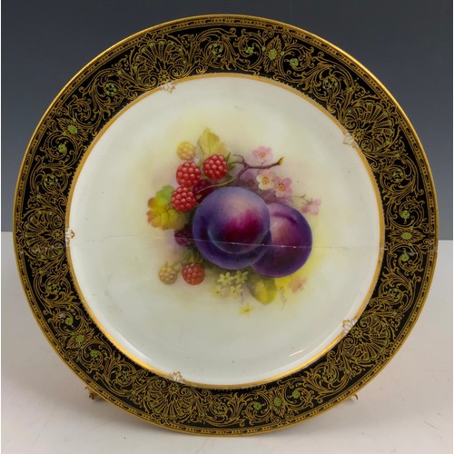 144 - 3 ROYAL WORCESTER CABINET PLATES ALL DECORATED WITH HAND PAINTED FRUITS & SIGNED INC  PRICE & SHUCK ... 