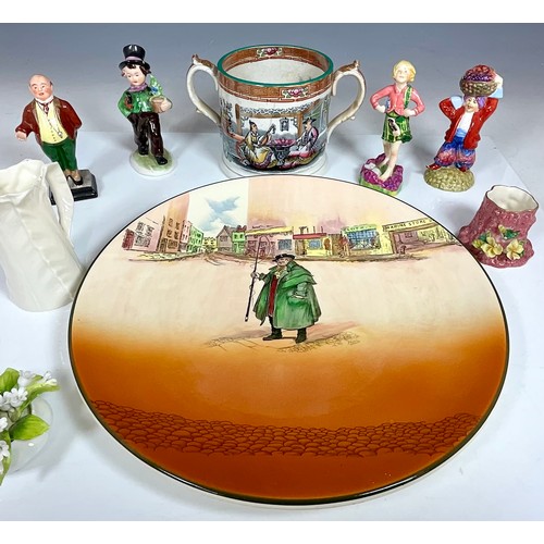 140 - MISC. PORCELAIN INC. ROYAL WORCESTER, DOULTON AND OTHER INC. FIGURINES, A JUG, LARGE LOVING CUP AND ... 