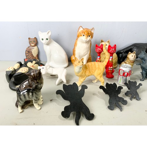 127 - LARGE QUANTITY OF CAT ORNAMENTS INC CERAMIC & WOODEN  TALLEST 32cm