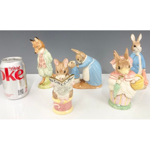 122 - 5 LARGE BESWICK WARE / ROYAL DOULTON BEATRIX POTTER MODELS FOXY WHISKERED GENTLEMAN, MRS RABBIT ETC ... 