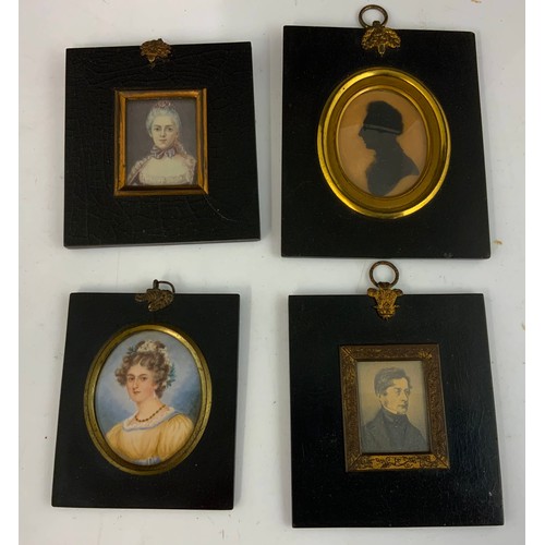 14 - 3 PORTRAIT MINIATURES AND A SILHOUETTE