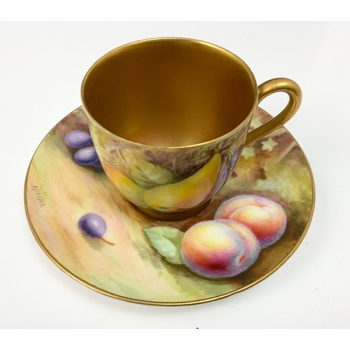 60 - ROYAL WORCESTER MINIATURE CUP & SAUCER DECORATED WITH HAND PAINTED FRUIT  SIGNED BY DIFFERENT ARTIST... 