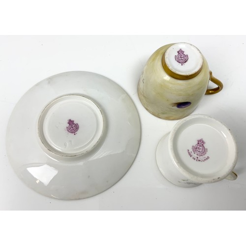 60 - ROYAL WORCESTER MINIATURE CUP & SAUCER DECORATED WITH HAND PAINTED FRUIT  SIGNED BY DIFFERENT ARTIST... 