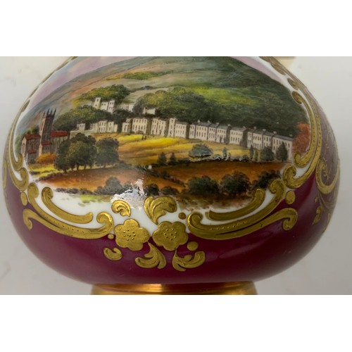 50 - 2  19th CENTURY  PORCELAIN CHAMBERLAIN'S WORCESTER  ONION SHAPED VASES DECORATED WITH  MALVERN LANDS... 