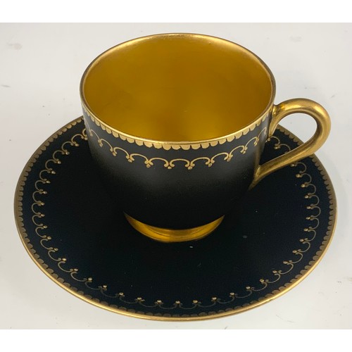 56 - CASED WORCESTER PORCELAIN DEMI-TASSE COFFEE SERVICE FOR SIX WITH GILT-DECORATED BLACK COFFEE CUPS AN... 