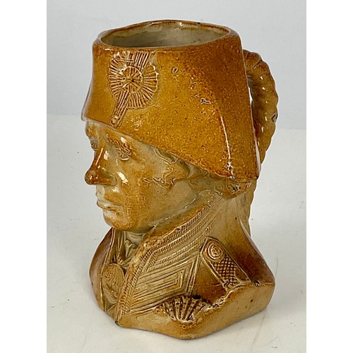 25 - 19TH CENTURY  DOULTON & WATTS LAMBETH BROWN SALT GLAZED NELSON BUST JUG 16cm TALL