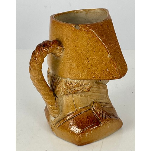 25 - 19TH CENTURY  DOULTON & WATTS LAMBETH BROWN SALT GLAZED NELSON BUST JUG 16cm TALL