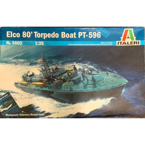 74 - TWO ITALERI BOXED PLASTIC MODEL KITS 1:35 UNCHECKED BUT APPEAR COMPLETE. ELCO 80’ TORPEDO BOAT PT-59... 