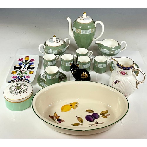 162 - MISC. CHINA AND PORCELAIN INC. WEDGWOOD ASIA PART COFFEE SERVICE, COALPORT JUG, LIMOGES CAT, LARGE W... 