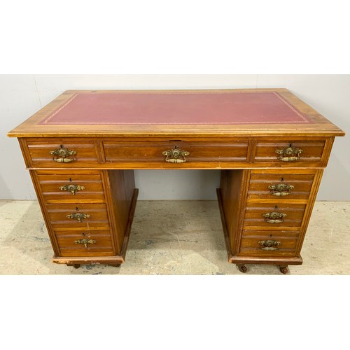 581 - TWIN PEDESTAL DESK WITH TOOLED LEATHER TOP  122cm x 66cm