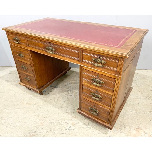 581 - TWIN PEDESTAL DESK WITH TOOLED LEATHER TOP  122cm x 66cm