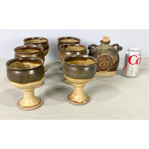 192 - 6 ART POTTERY GOBLETS & DECANTER