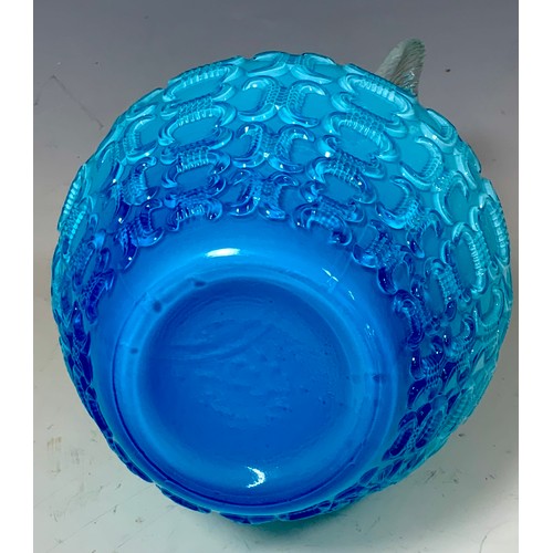 208 - VENETIAN STYLE 28CM TALL BLUE GLASS ITALIAN PITCHER, ART GLASS TURQUOISE COLOUR