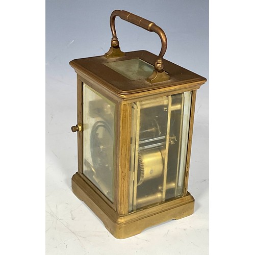 237 - FRENCH FOUR GLASS GILT BRASS CARRIAGE CLOCK