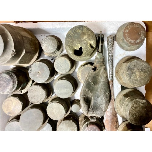 293 - COLLECTION OF BRASS CARTWHEEL HUBS/GREASE CAPS SOME ENGRAVED WITH MAKERS, T/W A RELIEF DECORATED PEW... 