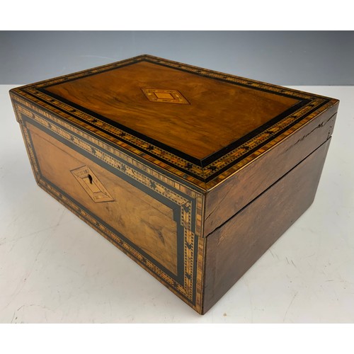 306 - WALNET JEWELLERY BOX WITH TUNBRIDGEWARE DECORATION  WIDTH 28cm