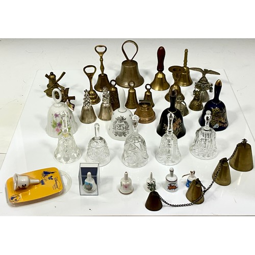 336 - MISC. BELLS COLLECTION INC. PORCELAIN, CUT, BRASS AND PLATED