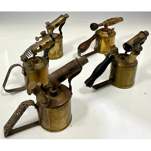 338 - 5 MISC. SMALL ANTIQUE BRASS PARAFFIN BLOW TORCHES