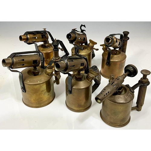 339 - 6 MISC. ANTIQUE BRASS PARAFFIN BLOW TORCHES