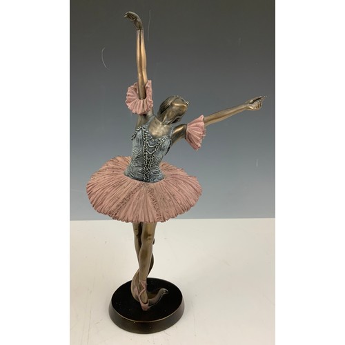 344 - RONALD CAMERON BRONZED RESIN 33cm LONG ON A PLINTH  WITH A BR ONZE EFFECT BALLERINA MODEL 35cm TALL